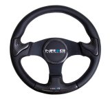 NRG Carbon Fiber Steering Wheel (350mm) Blk Frame Blk Stitching w/Rubber Cover Horn Button thumbnail 3