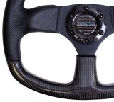 NRG Carbon Fiber Steering Wheel (320mm) Flat Bottom & Leather Trim w/Black Stitching thumbnail 1