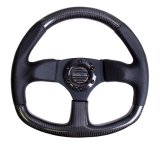 NRG Carbon Fiber Steering Wheel (320mm) Flat Bottom & Leather Trim w/Black Stitching thumbnail 3