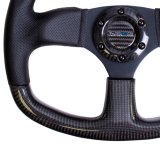 NRG Carbon Fiber Steering Wheel (320mm) Flat Bottom & Leather Trim w/Black Stitching thumbnail 6