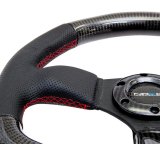 NRG Carbon Fiber Steering Wheel (320mm) Flat Bottom & Leather Trim w/Red Stitching thumbnail 1
