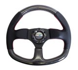 NRG Carbon Fiber Steering Wheel (320mm) Flat Bottom & Leather Trim w/Red Stitching thumbnail 2