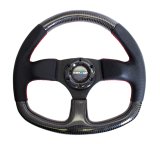 NRG Carbon Fiber Steering Wheel (320mm) Flat Bottom & Leather Trim w/Red Stitching thumbnail 5