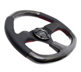 NRG Carbon Fiber Steering Wheel (320mm) Flat Bottom & Leather Trim w/Red Stitching thumbnail 6