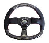 NRG Carbon Fiber Steering Wheel (320mm) Flat Bottom & Leather Trim w/Red Stitching thumbnail 7