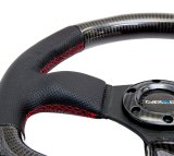 NRG Carbon Fiber Steering Wheel (320mm) Flat Bottom & Leather Trim w/Red Stitching thumbnail 9