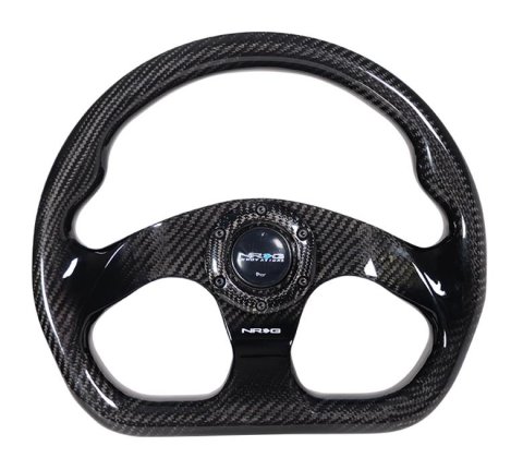 NRG Carbon Fiber Steering Wheel (320mm) Flat Bottom w/Shiny Black Carbon thumbnail 1