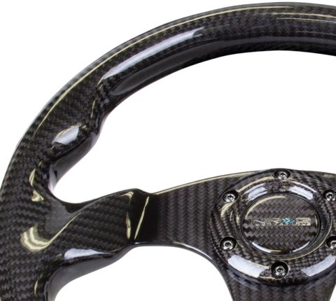 NRG Carbon Fiber Steering Wheel (320mm) Flat Bottom w/Shiny Black Carbon thumbnail 3