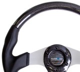 NRG Carbon Fiber Steering Wheel (350mm) Silver Oval Shape w/Leather Trim thumbnail 2