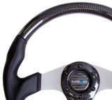 NRG Carbon Fiber Steering Wheel (350mm) Silver Oval Shape w/Leather Trim thumbnail 3