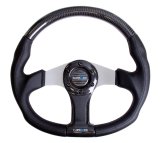 NRG Carbon Fiber Steering Wheel (350mm) Silver Oval Shape w/Leather Trim thumbnail 4