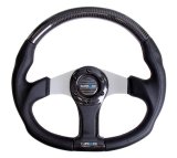 NRG Carbon Fiber Steering Wheel (350mm) Silver Oval Shape w/Leather Trim thumbnail 5