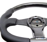 NRG Carbon Fiber Steering Wheel (350mm) Oval Shape Black w/Leather Trim thumbnail 1