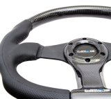NRG Carbon Fiber Steering Wheel (350mm) Oval Shape Black w/Leather Trim thumbnail 6