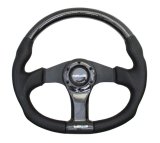 NRG Carbon Fiber Steering Wheel (350mm) Oval Shape Black w/Leather Trim thumbnail 7