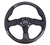 NRG Carbon Fiber Steering Wheel (315mm) Leather Trim w/Red Stitching thumbnail 1