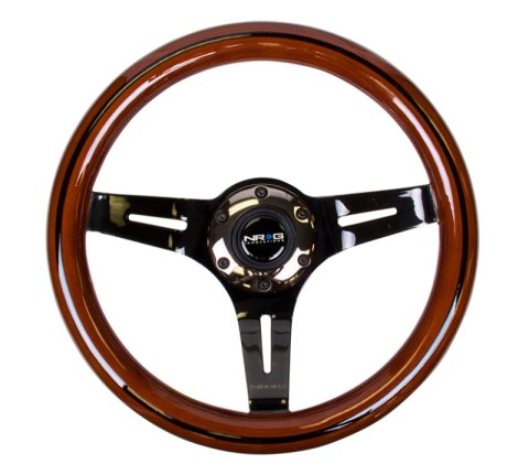 NRG Classic Wood Grain Steering Wheel (310mm) Dark Wood & Black Line Inlay w/Blk Chrome 3-Spoke Ctr. thumbnail 2