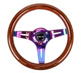 NRG Classic Wood Grain Steering Wheel (310mm) Dark Wood & Black Line Inlay w/Neochrome 3-Spoke Ctr. thumbnail 2