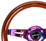 NRG Classic Wood Grain Steering Wheel (310mm) Dark Wood & Black Line Inlay w/Neochrome 3-Spoke Ctr. thumbnail 3