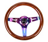 NRG Classic Wood Grain Steering Wheel (310mm) Dark Wood & Black Line Inlay w/Neochrome 3-Spoke Ctr. thumbnail 5