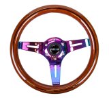 NRG Classic Wood Grain Steering Wheel (310mm) Dark Wood & Black Line Inlay w/Neochrome 3-Spoke Ctr. thumbnail 7