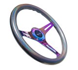 NRG Classic Wood Grain Steering Wheel (350mm) Chameleon/Pearlescent Paint Grip w/Neochrome 3-Spoke thumbnail 4