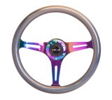 NRG Classic Wood Grain Steering Wheel (350mm) Chameleon/Pearlescent Paint Grip w/Neochrome 3-Spoke thumbnail 5