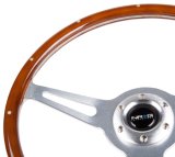 NRG Classic Wood Grain Steering Wheel (365mm) Wood w/Metal Inserts & Brushed Alum. 3-Spoke Center thumbnail 8