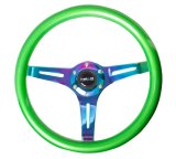 NRG Classic Wood Grain Steering Wheel (350mm) Green Pearl/Flake Paint w/Neochrome 3-Spoke Center thumbnail 2