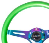 NRG Classic Wood Grain Steering Wheel (350mm) Green Pearl/Flake Paint w/Neochrome 3-Spoke Center thumbnail 4