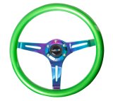 NRG Classic Wood Grain Steering Wheel (350mm) Green Pearl/Flake Paint w/Neochrome 3-Spoke Center thumbnail 5