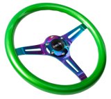 NRG Classic Wood Grain Steering Wheel (350mm) Green Pearl/Flake Paint w/Neochrome 3-Spoke Center thumbnail 6