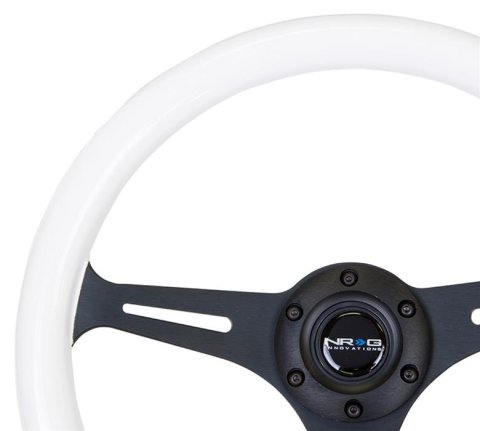 NRG Classic Wood Grain Steering Wheel (350mm) Glow-N-The-Dark Green Grip w/Black 3-Spoke Center thumbnail 2