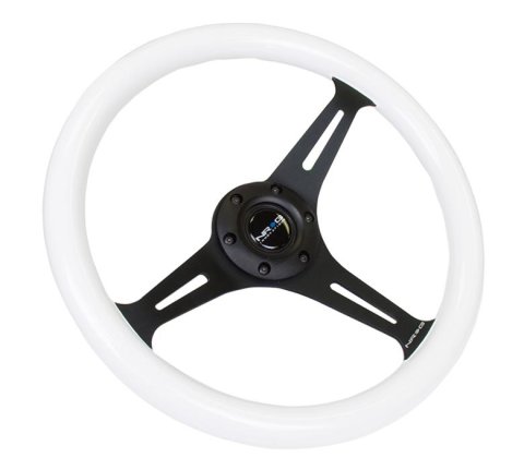 NRG Classic Wood Grain Steering Wheel (350mm) Glow-N-The-Dark Green Grip w/Black 3-Spoke Center thumbnail 3