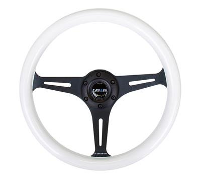 NRG Classic Wood Grain Steering Wheel (350mm) Glow-N-The-Dark Green Grip w/Black 3-Spoke Center thumbnail 4