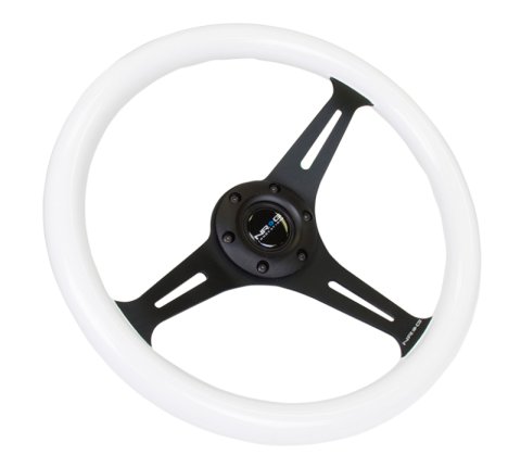NRG Classic Wood Grain Steering Wheel (350mm) Glow-N-The-Dark Green Grip w/Black 3-Spoke Center thumbnail 6