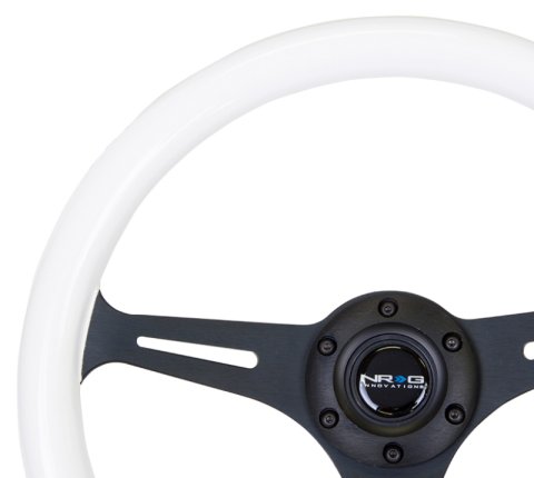 NRG Classic Wood Grain Steering Wheel (350mm) Glow-N-The-Dark Green Grip w/Black 3-Spoke Center thumbnail 7