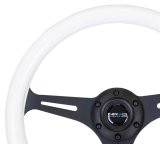 NRG Classic Wood Grain Steering Wheel (350mm) Glow-In-The-Dark Blue Grip w/Black 3-Spoke Center thumbnail 2