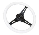 NRG Classic Wood Grain Steering Wheel (350mm) Glow-In-The-Dark Blue Grip w/Black 3-Spoke Center thumbnail 3