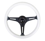 NRG Classic Wood Grain Steering Wheel (350mm) Glow-In-The-Dark Blue Grip w/Black 3-Spoke Center thumbnail 4
