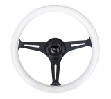 NRG Classic Wood Grain Steering Wheel (350mm) Glow-In-The-Dark Blue Grip w/Black 3-Spoke Center thumbnail 6