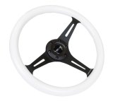 NRG Classic Wood Grain Steering Wheel (350mm) Glow-In-The-Dark Blue Grip w/Black 3-Spoke Center thumbnail 7