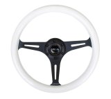 NRG Classic Wood Grain Steering Wheel (350mm) Glow-In-The-Dark Blue Grip w/Black 3-Spoke Center thumbnail 9