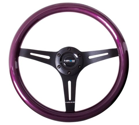 NRG Classic Wood Grain Steering Wheel (350mm) Purple Pearl/Flake Paint w/Black 3-Spoke Center thumbnail 1