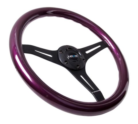 NRG Classic Wood Grain Steering Wheel (350mm) Purple Pearl/Flake Paint w/Black 3-Spoke Center thumbnail 2