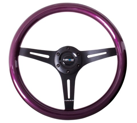 NRG Classic Wood Grain Steering Wheel (350mm) Purple Pearl/Flake Paint w/Black 3-Spoke Center thumbnail 6