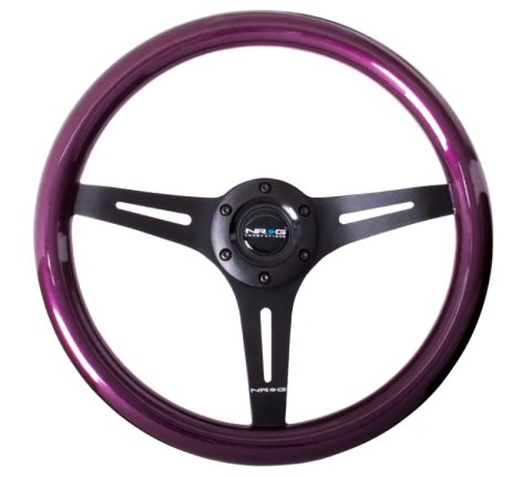 NRG Classic Wood Grain Steering Wheel (350mm) Purple Pearl/Flake Paint w/Black 3-Spoke Center thumbnail 7