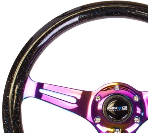 NRG Classic Wood Grain Steering Wheel (350mm) Black Sparkle/Galaxy Color w/Neochrome 3-Spoke thumbnail 1