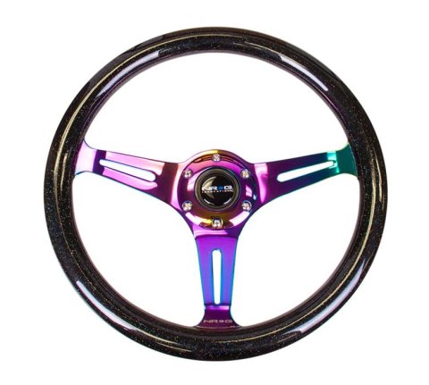 NRG Classic Wood Grain Steering Wheel (350mm) Black Sparkle/Galaxy Color w/Neochrome 3-Spoke thumbnail 3