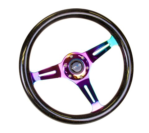 NRG Classic Wood Grain Steering Wheel (350mm) Black Sparkle/Galaxy Color w/Neochrome 3-Spoke thumbnail 4